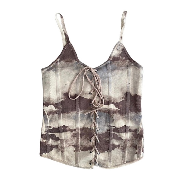 Zara Tops - Zara Women’s Abstract Print Knit Corset Purple/White Top Size S